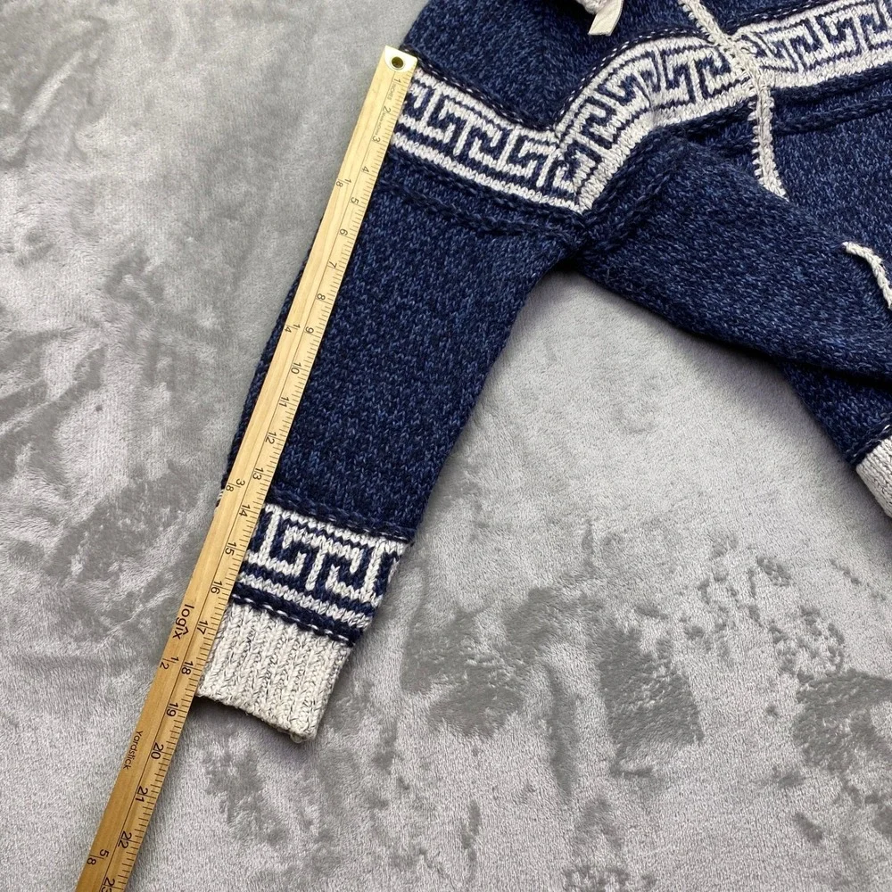 Vintage‎ Portugal Wool Blend Full Zip Greek Key Cardigan Sweater Blue White